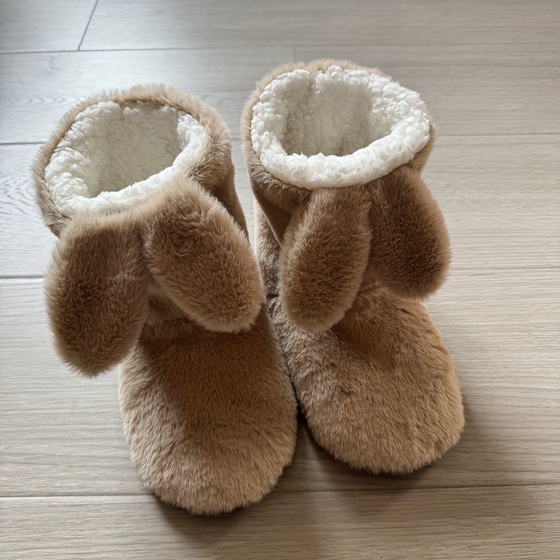 TEMU 1 Pair Of Unisex Thickened Plush-lined Floor Socks With Bunny Ears, Featuring , Cute, Smooth, -friendly, Warm, Cold-proof, And Non-slip Design