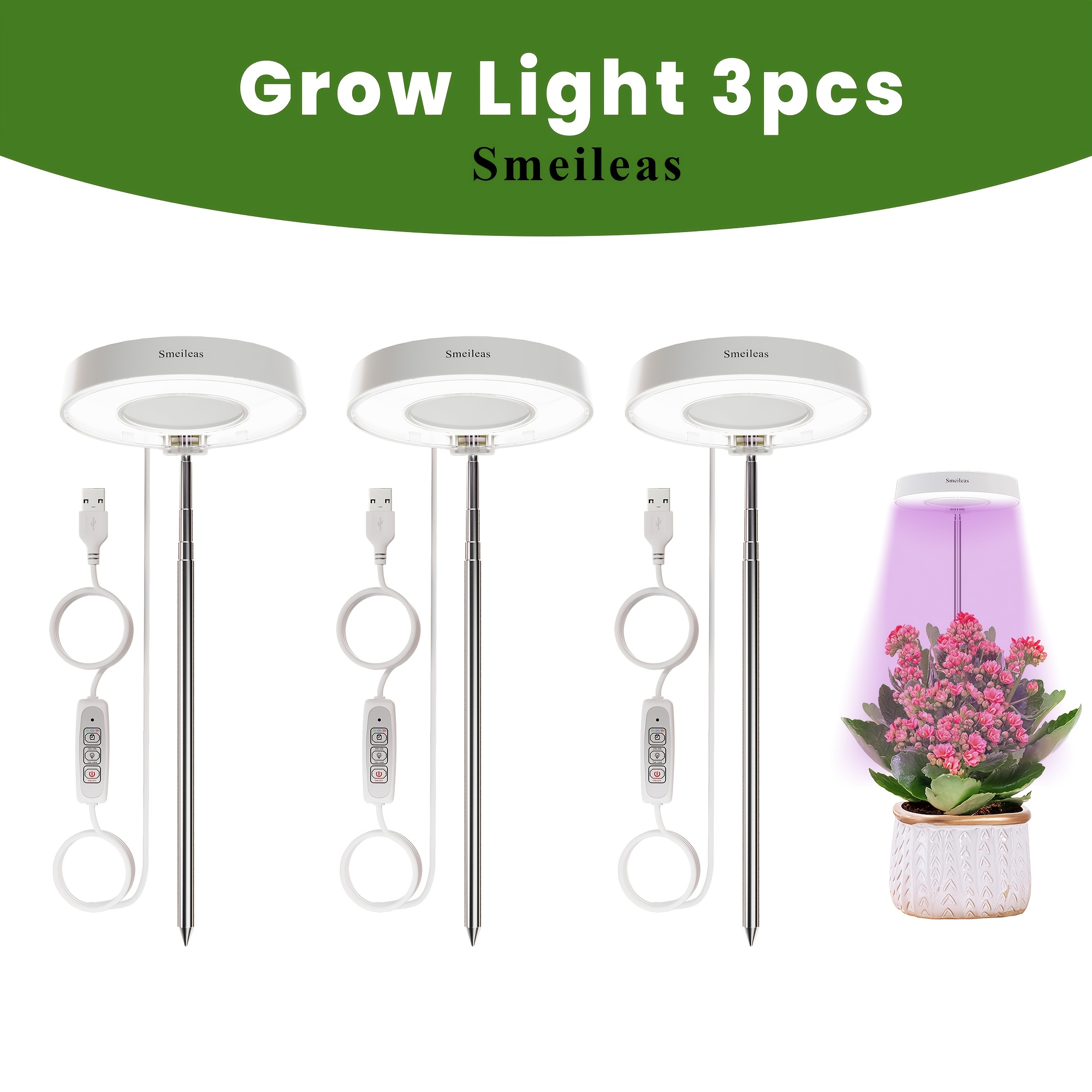 Smeileas 3pcs Grow Light For Indoor Plants, New Magnetic 720° Rotating Lamp With Large Base, Height Adjustable Stand, , 4 Dimmable Levels And Timer, Plant Lights For Indoor Growing