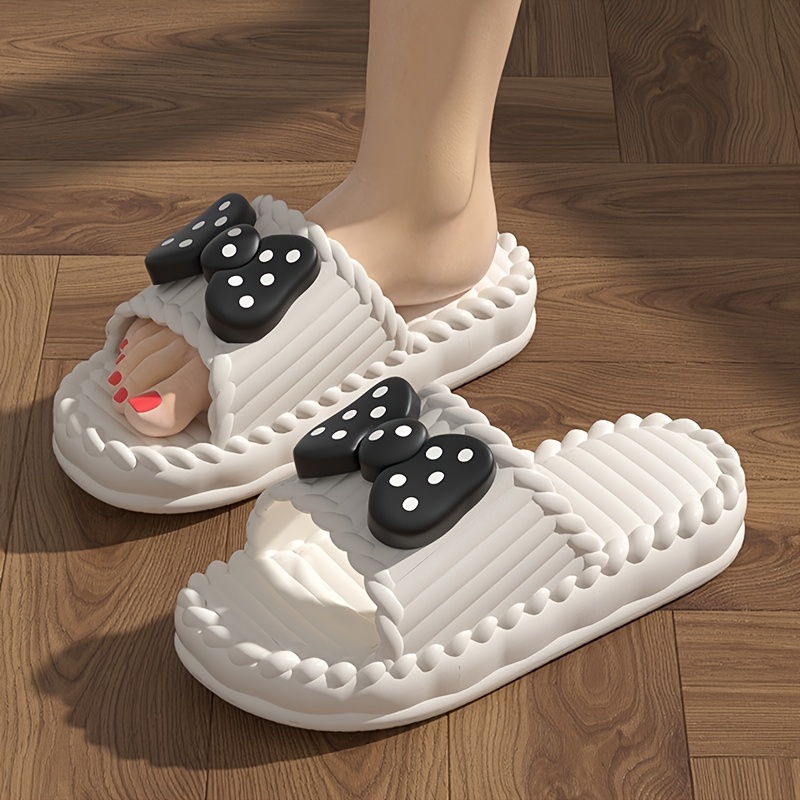 

Bowknot Decor Slides, Casual Open Toe Soft Sole Shoes, Comfortable Indoor Home Bathroom Slides