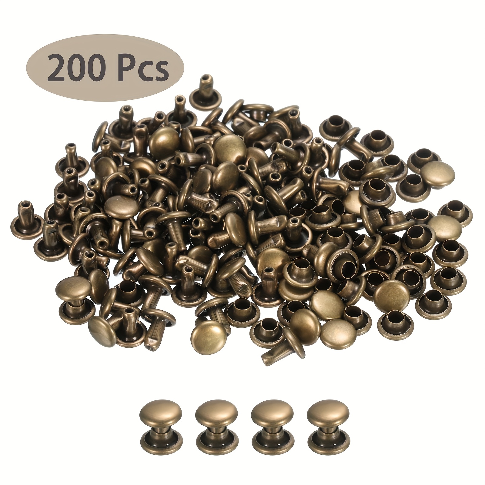 TEMU 200/400 Stück Leder Nieten, 6X6mm Doppelkappen Nieten Metall Nieten Zusätze für Lederhandwerk Reparatur Geldbörsen Gürtel Schuhe