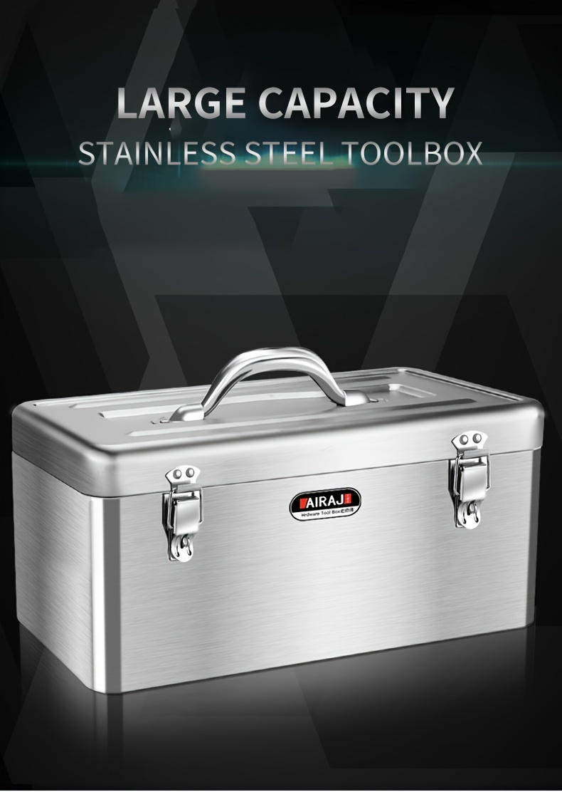 Caja de herramientas de acero inoxidable grado industrial, caja de hierro reforzada, almacenamiento de herramientas de mantenimiento y artículos de ferretería para el hogar