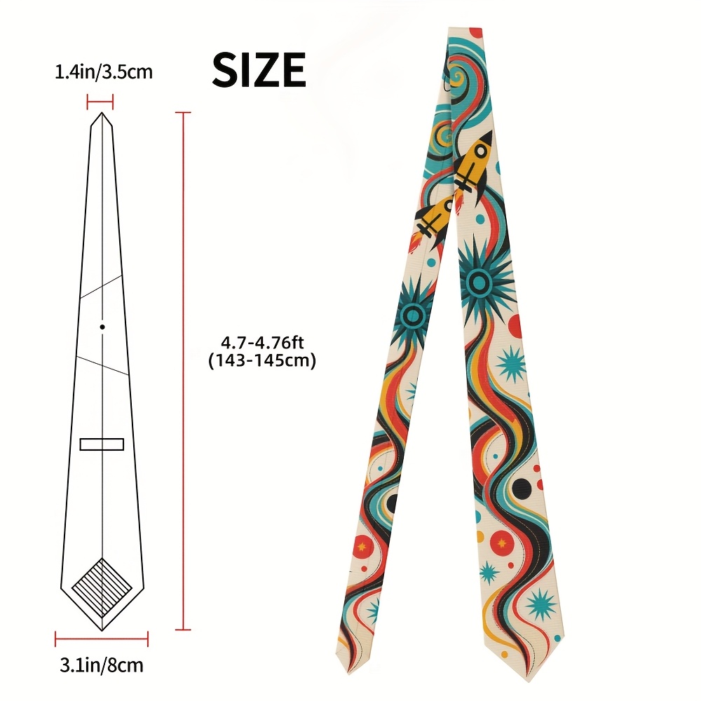 TEMU 1pc, Cool Midcentury Modern Pattern Polyester Tie For Men, Printed Tie Washable And Neat, Great For Graduation Dinners, Colleague Gifts, Or