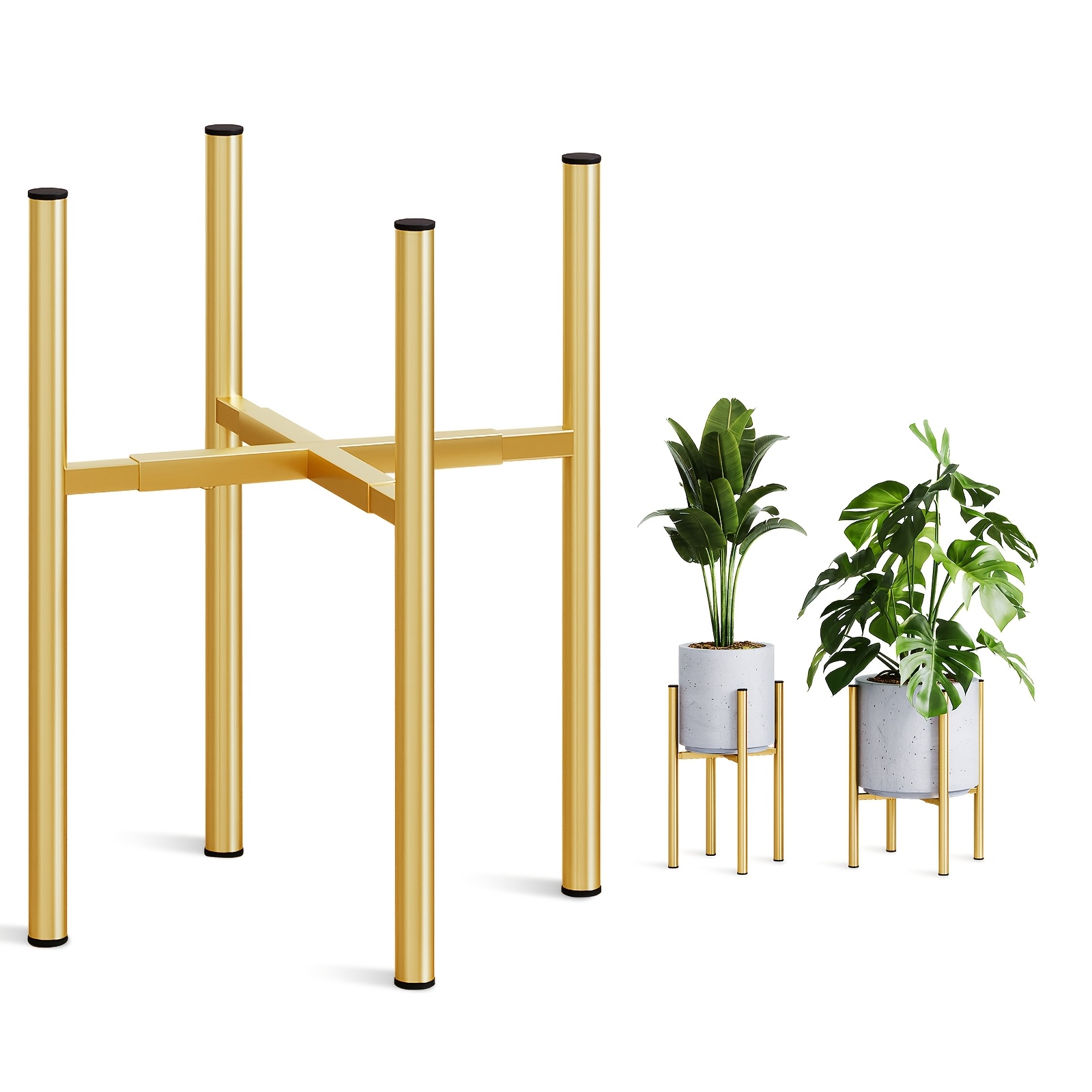TEMU Golden Adjustable Plant Stand, Suitable For 8-14 Inch Flower Pots, Mid-modern Metal Plant Stand, Dual Height Adjustable, 160 Lbs Load Capacity,