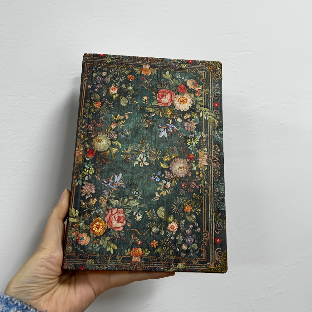 TEMU Carnet en Tissu Rétro A5 - Design Original 2D , 320 Pages, Papier Épaissi, Cadeau de Noël | Couverture à Motif Floral - Style Vintage en Tissu