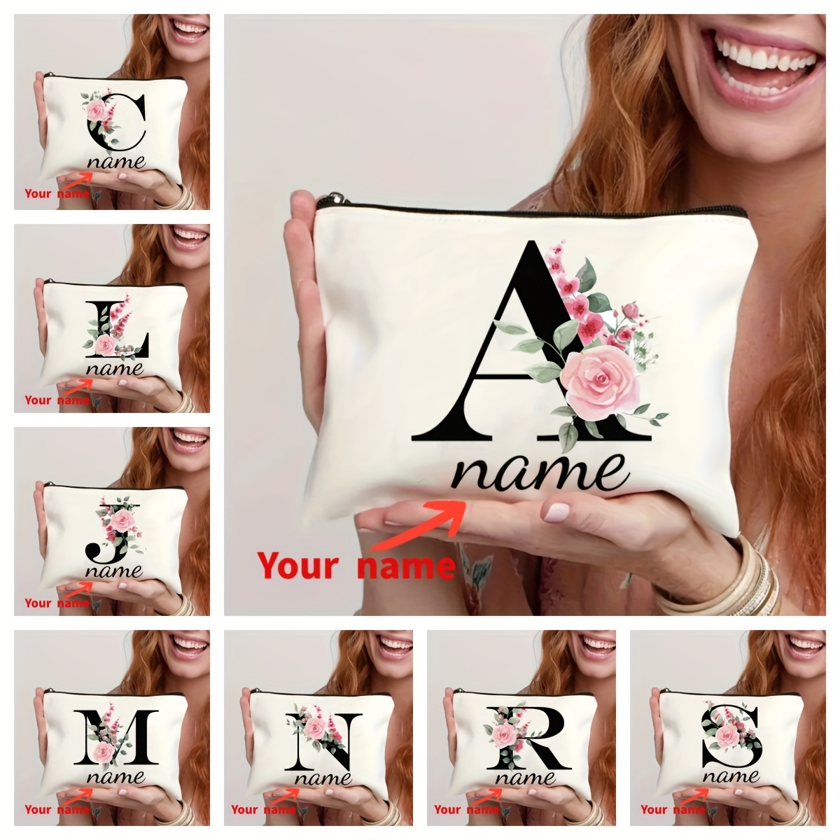 

Personalized Name And Makeup Pouch With - Perfect Gift For Mother, Daughter, Friend, Teacher, Or Graduation/wedding - Canvas Material, No Fragrance, Water Resistant