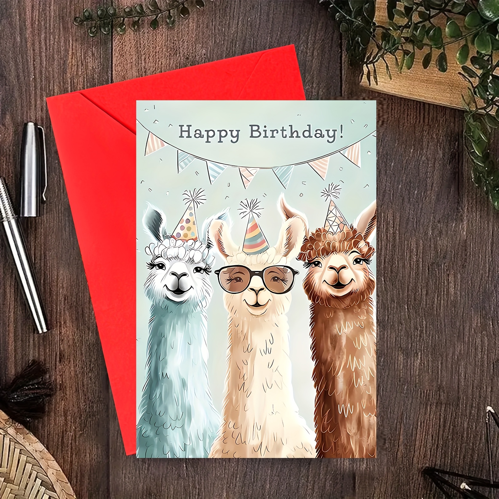 1pc, 3 Cute Say 'happy Birthday!' To Convey Their . The Background Color Flag And Cardboard Have Good Texture, With A Red Envelope. Suitable For To Colleagues, Family, Who Like Cute Things