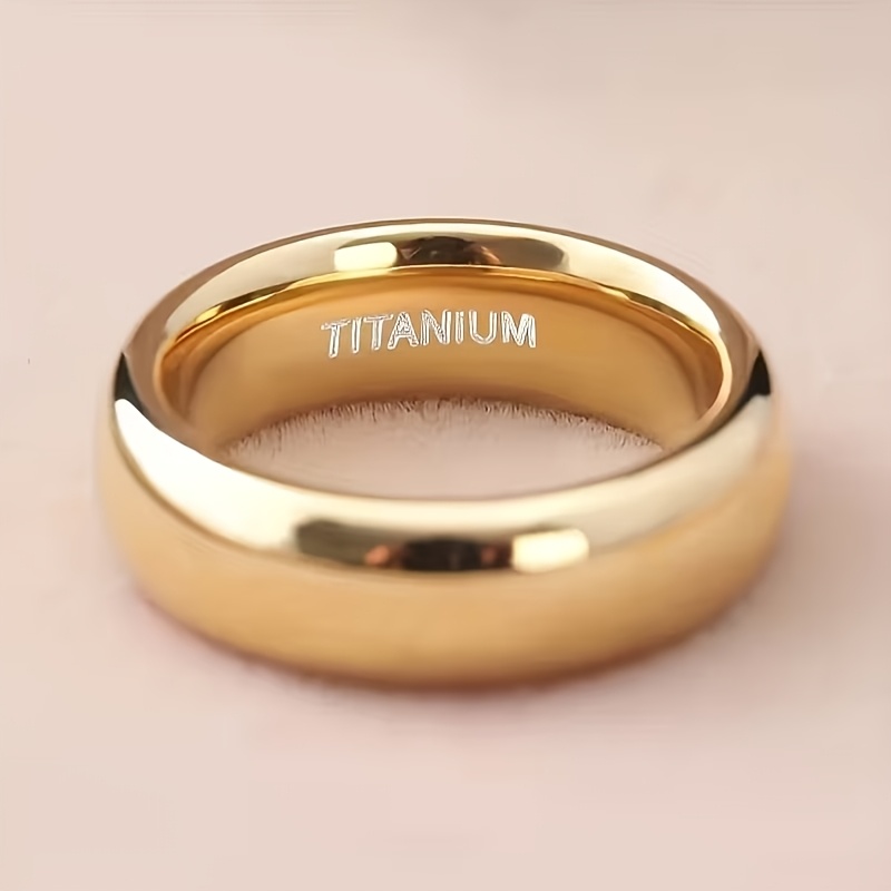 TEMU 1 6mm Wide Golden Smooth Modern Minimalist Ring - Unisex Wedding Ring, Durable Polished Texture, , Suitable For Men And Women, Daily And Special
