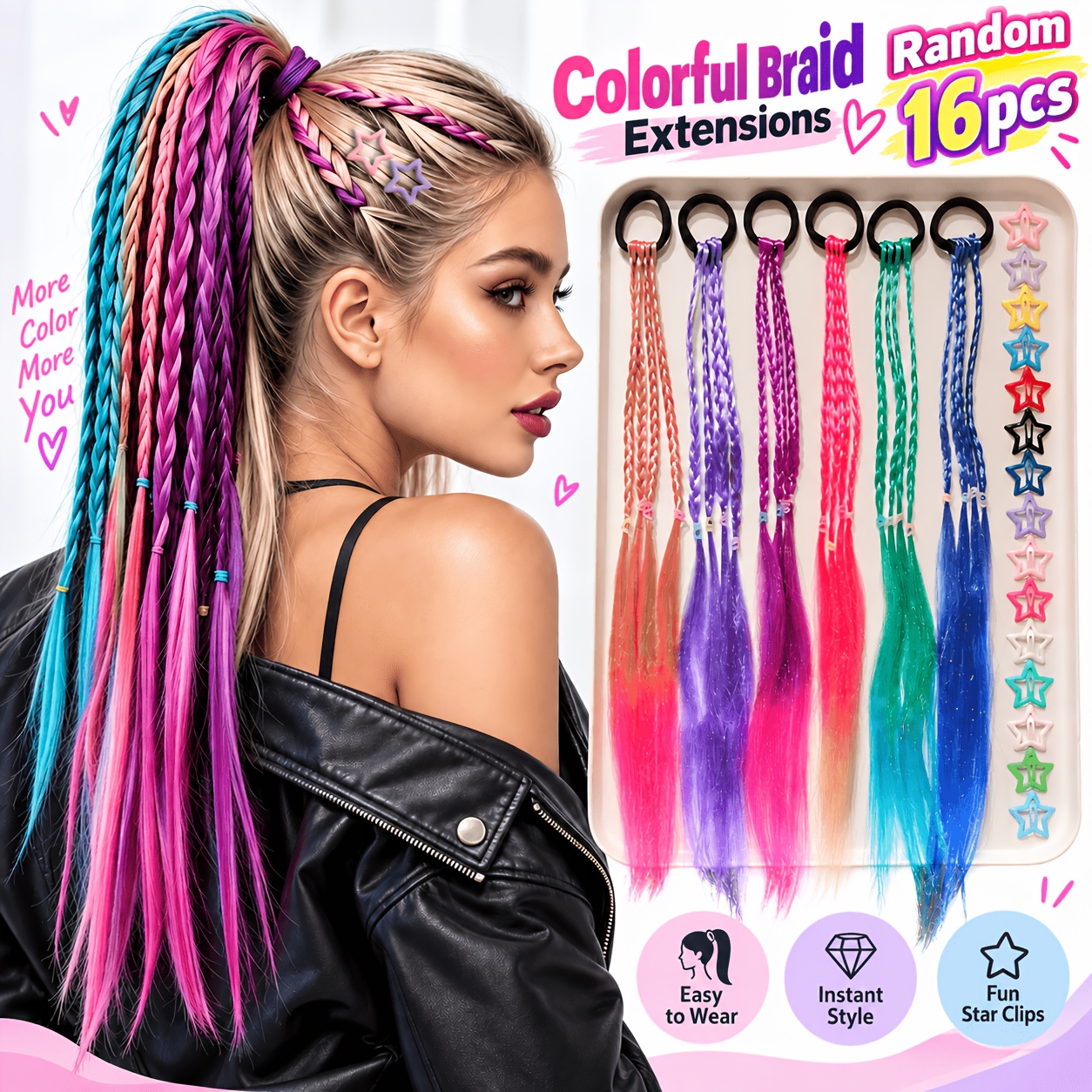 TEMU Ensemble aléatoire de 16 pièces pour blogueur, style identique, perruque colorée douce et cool, bandeau , frange latérale , épingles à cheveux ,