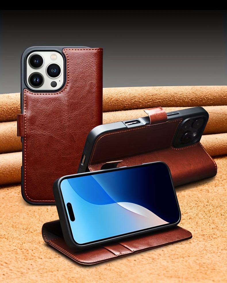 Phone Case - The QIALINO Leather Flip Case Is Designed for The Iphone 16 Plus Pro Max, Featuring a Stylish Design And a Classic Business Look, Complete with Magnetic Closure And Card Slots - Made from High-Quality Leather
