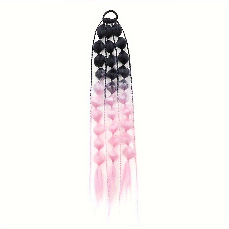 TEMU Extension de queue de cheval tressée à bulles colorées dégradées, longueur 24 pouces, fabriquée à , parfaite pour ou les fêtes