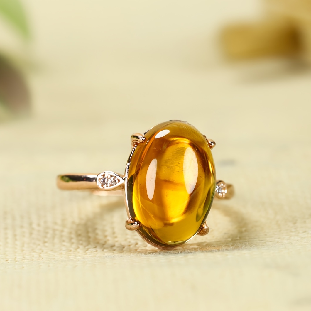 

1pc Inlaid Yellow Synthetic Agate Adjustable Ring, Rose Golden Ring