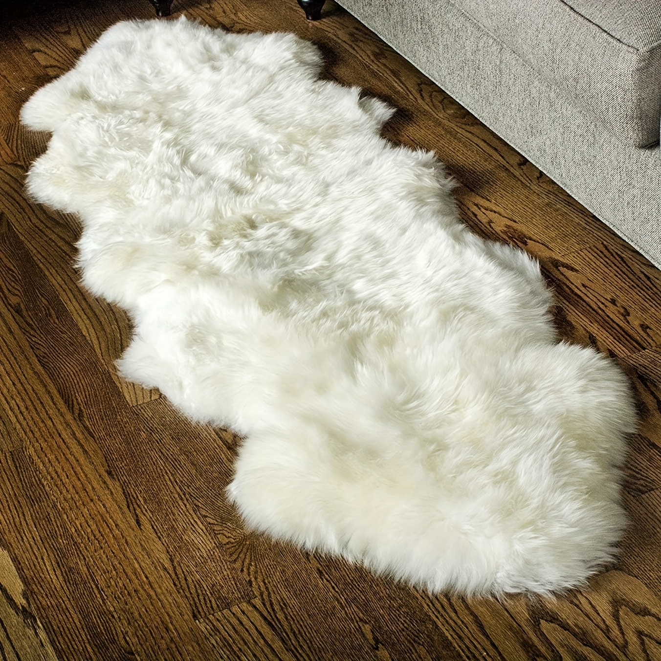 Image of Sheepskin Product, Carpet, White Small Area Rug, Fluffy Sheepskin Carpet, Long Strip Rug, Machine Washable Shaggy Rug, For Crib, Living Room, Room