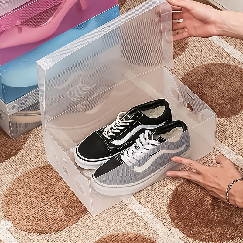 

4-pack Transparent Plastic Shoe Storage Boxes With Foldable Lid, Easy Shoe Organizer Set