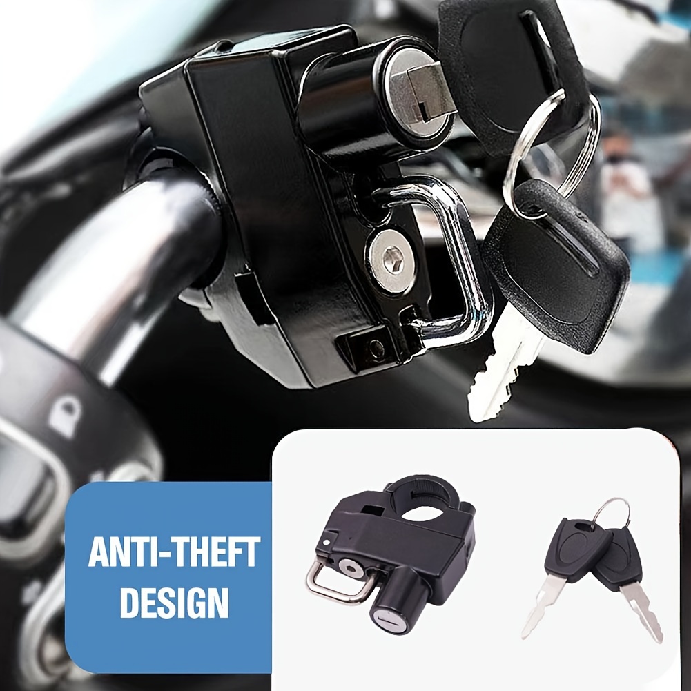 

Motorcycle Helmet Lock Anti-theft Bicycle Helmet Security Locks For 20-28mm Handlebar With 2 Keys, Alloy Handlebar Lock