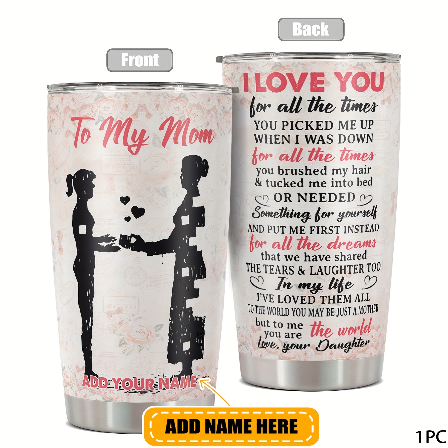 

Custom Name 20oz Tumbler - Mug With Funny Print, Perfect Gift For Mom From Daughter, Reusable & Bpa-free Metal, Ideal For Birthdays,