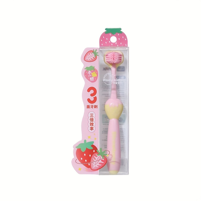 Image of A Single Pack Of Toothbrush Suitable 3-6-8, Featuring Cartoon Fruit Designs In Dopamine Color Schemes, Individually Packaged With Soft Bristles
