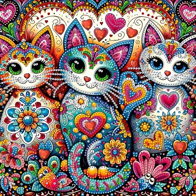 

Festive 3d Cat Diamond Painting Kit: 30x30cm/11.8x11.8cm, Diy Artwork For Walls, Desks, And Gifts - Animal Theme, Irregular Diamond Shapes, Oil Canvas Material