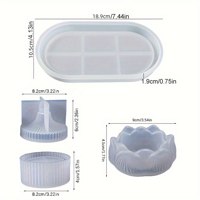 Image of 3pcs/set Storage Box Silicone Mold Diy For Lotus Candlestick Epoxy Resin Molds Handmade Gypsum Plaster Concrete Cement Crafts Oval Tray Candle Holder Mould Home Decor Making Supplies