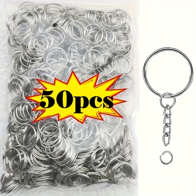 50 Metal Keychains, Key Rings With Chains And Open Rings, Additions For Pendants