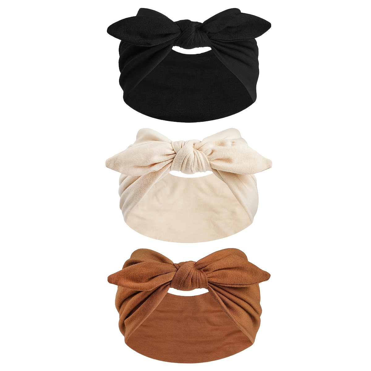 TEMU 3pcs Set Women's Bow Headband, Elastic Knotted Headband, Bunny Ear Head Wrap, Bohemian Style Headscarf, Fashionable Sporty Cute Hair Accessory