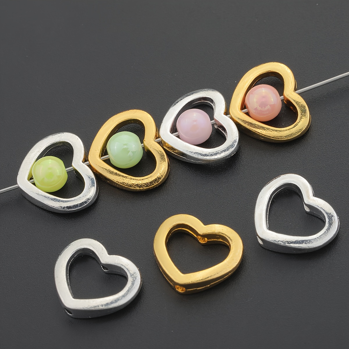 

20pcs Heart-shaped Alloy Bead Frames With Holes - Connectors For Necklaces, Bracelets & Earrings Crafting Accessories