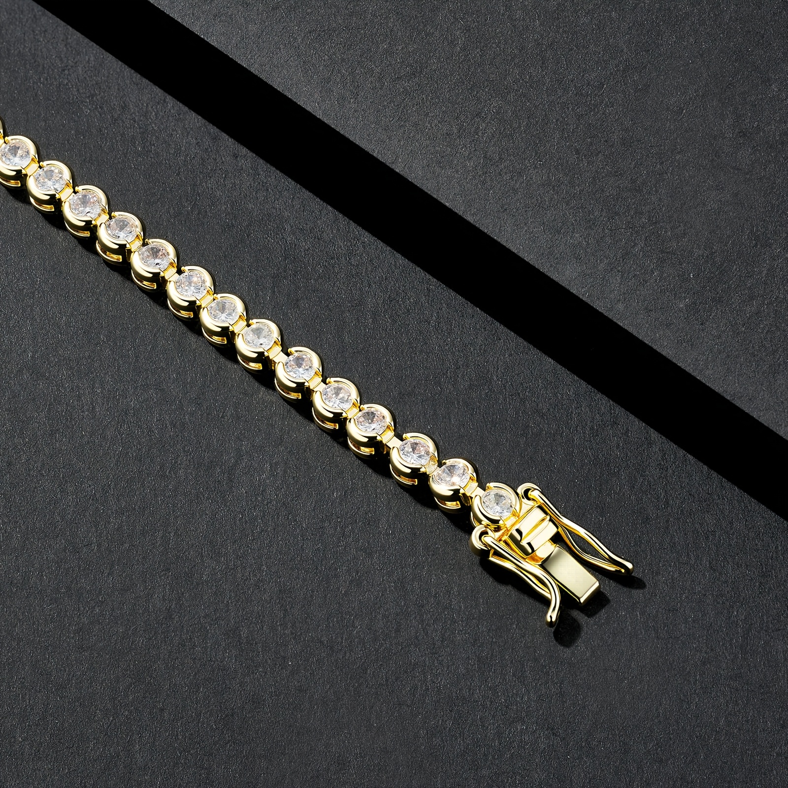 Hip-Hop Round-Edged Bracelet with Cubic Zirconia, Stackable