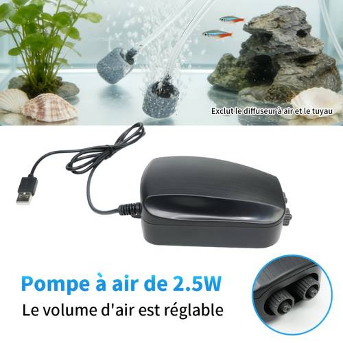 photo de l'article pompe daération alimentée par usb, fonctionnement silencieux, barbillant à double sortie , pompe à portable adaptée aux aquariums, terrariums pour tortues et à laération de la pêche en extérieur. expédiée adaptateur , , tuyau à air ni à air