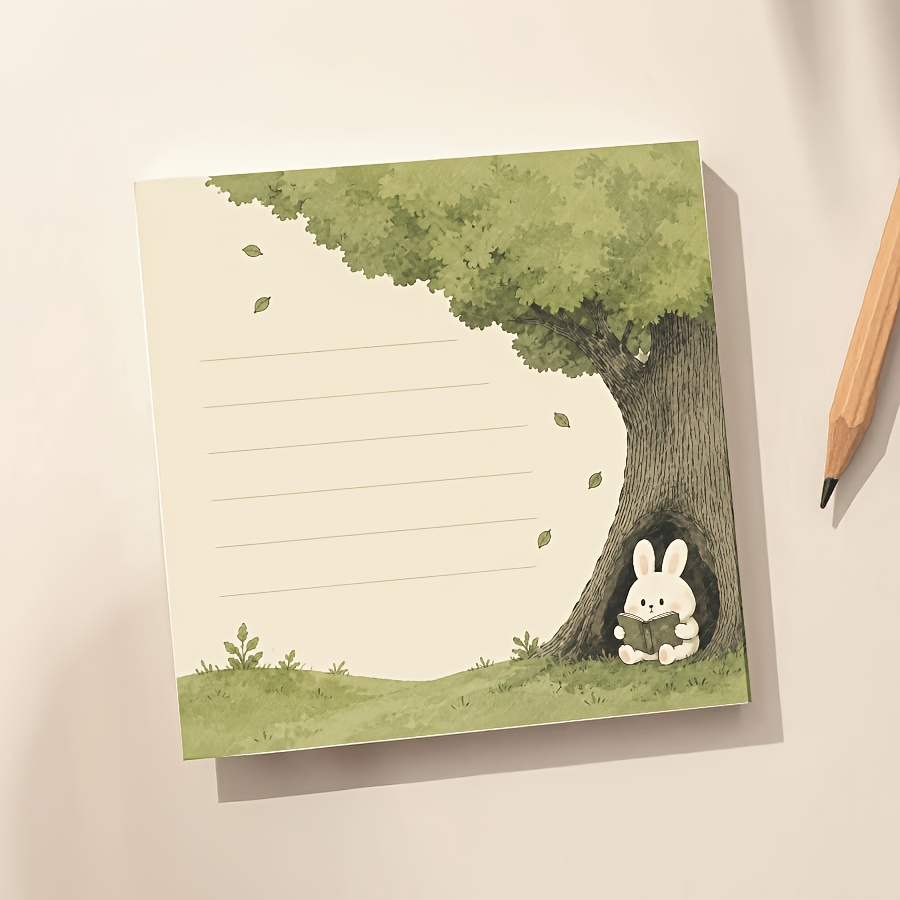 TEMU Bloc-notes Lapin Lecteur , Illustration Confortable de Lapin Creux d'Arbre, Cahier d'Animaux Kawaii de la Forêt pour Notes, Journaling, Études,