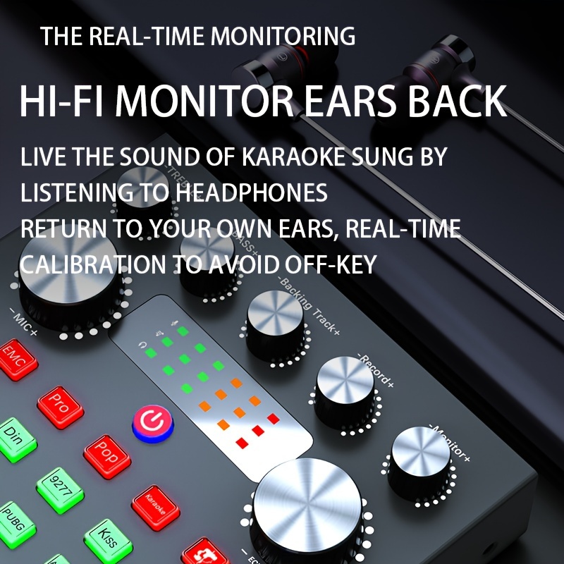 V8S Pro Audio Interface mit Sprachverzerrungseffekten - USB-betrieben, 500mAh wiederaufladbar, ABS Schwarze Soundkarte, geeignet für PC-Aufnahmen, Gesang, Streaming und Gaming, inklusive Mikrofon- und Kopfhörerbuchsen