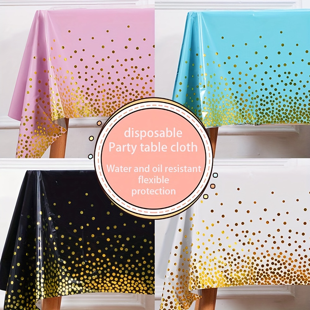 

1pc, Multi-color Disposable Waterproof Golden Polka Dot Tablecloth, Peva Black, White, Blue, Pink Tablecloth, Birthday Party Wedding Event Decoration Supplies