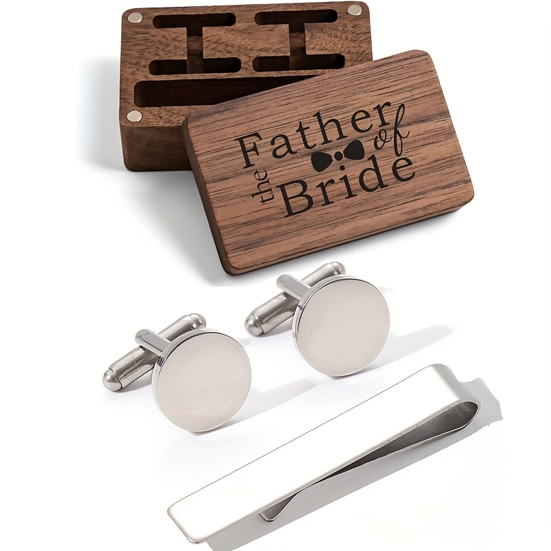 Engraved Cufflink Tie Clip Set with Walnut