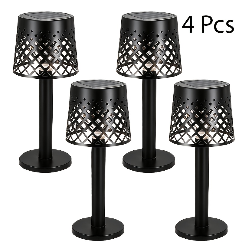 Image of 4pcs Solar Table Lamps Outdoor, Vintage Hollowed-out Metal Lanterns With Shadow Pattern, Decorative Desk Night Lights Auto For Garden Patio Yard Dining Table Decor