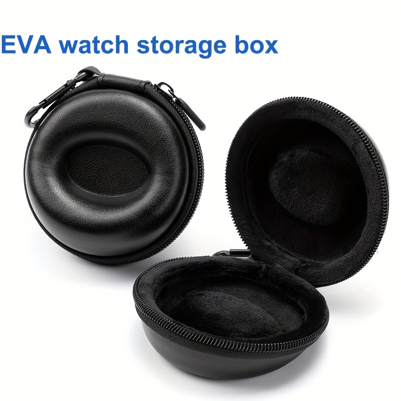 Image of 1pc Pu Lychee Pattern Travel Portable Watch Storage Box, Anti-drop Round Watch Case, Watch Storage Zipper Pouch, Watch Protection Box, Watch Storage Bag (only Is For)