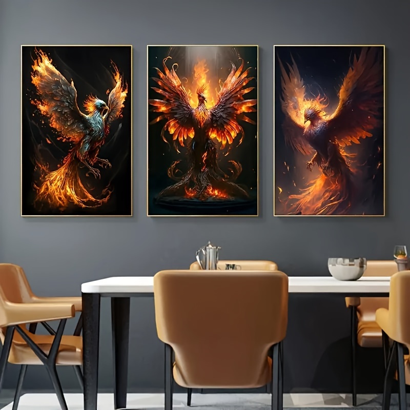 

Ensemble d'affiches Fantasy Fire Phoenix sur toile : Art abstrait moderne sans cadre avec des couleurs vibrantes pour la décoration de la chambre, du bureau, du salon et du dortoir