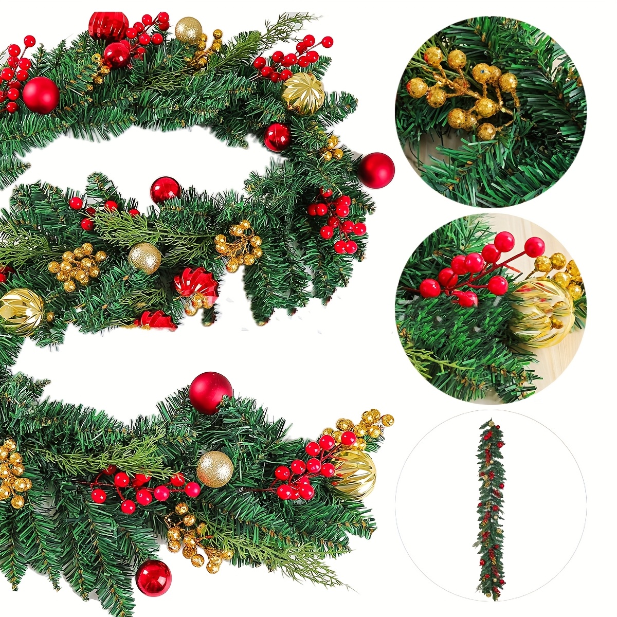 1.8/2.7m Christmas Garlands With Red Berries Artificial Christmas Rattan Xmas Ball Home Tree Stairs Door New Year Decoration Christmas Decoration