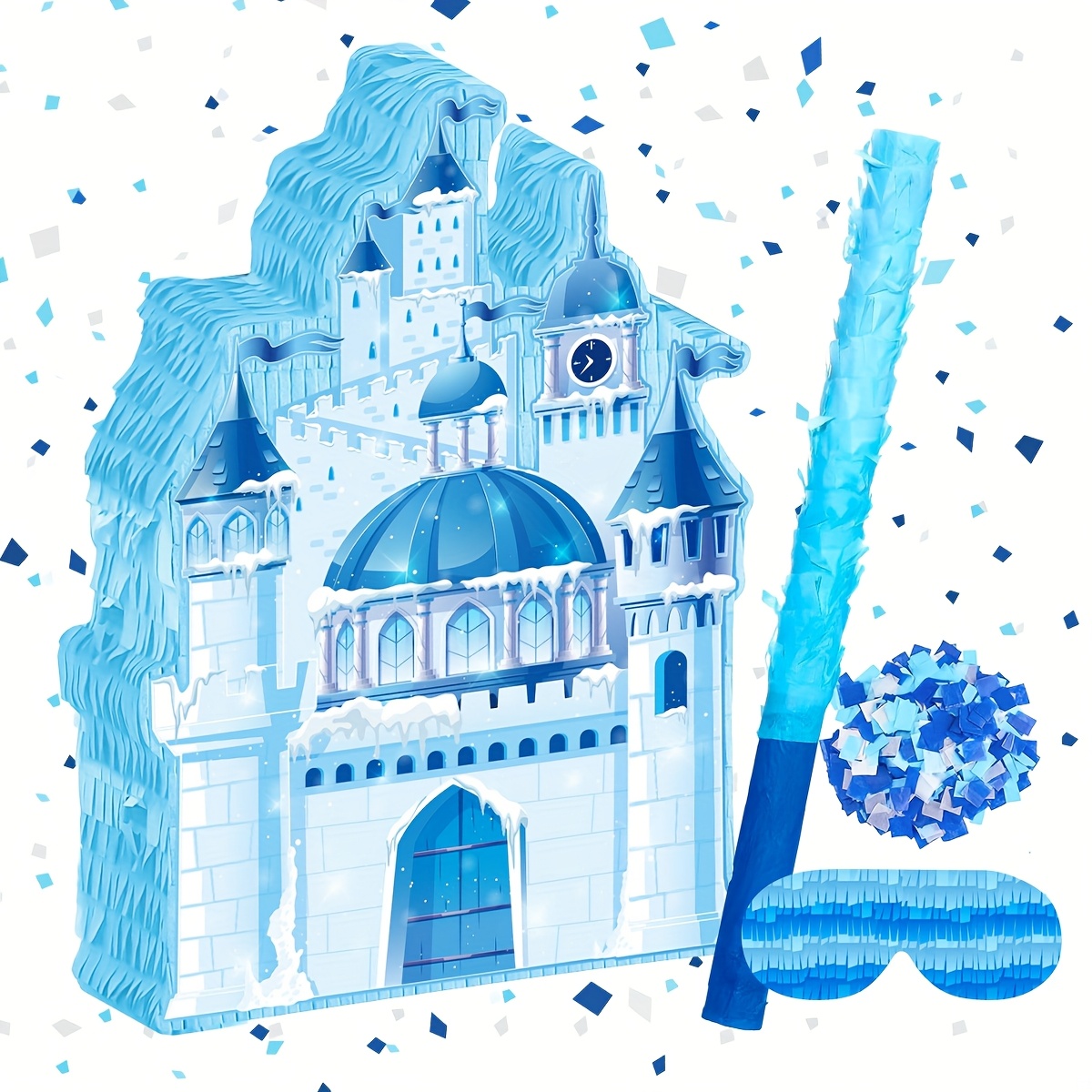 Image of Snow Castle Piñata With Eye Mask And Stick And Confetti, Princess-themed Birthday Party Game Decoration (16.14 X X 3 Inches), Christmas Decor