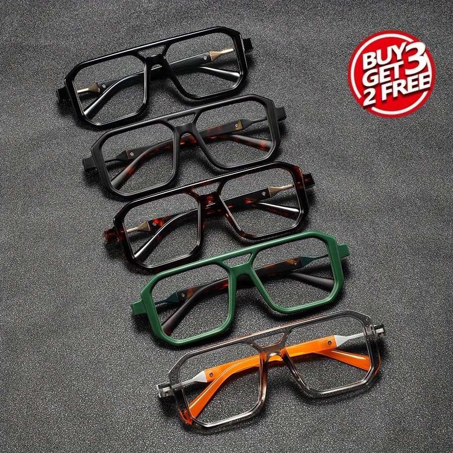 5pcs Men's Square Frame Double Beam Decorative Glasses Set