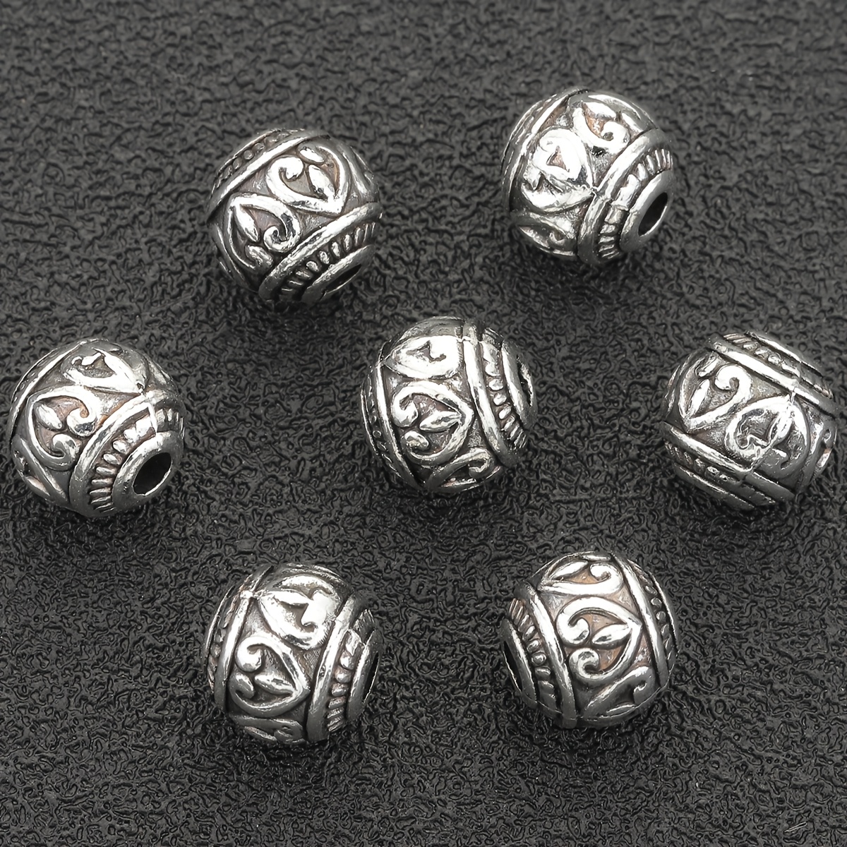 E-shop 20 Stück Legierungs-Herzperlen mit kunstvollen Schnitzereien & gesprenkeltem Design - 7mm Bastelperlen für Schmuckherstellung, DIY-Armbänder,
