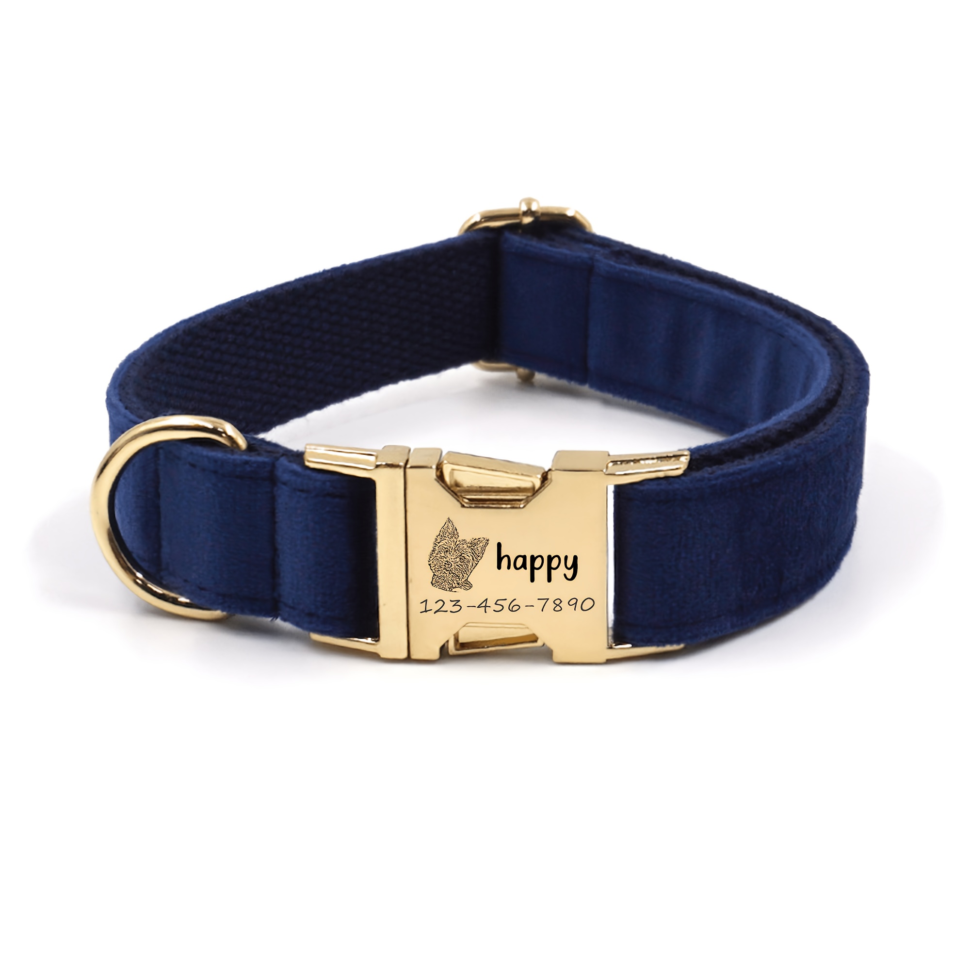 Personalized Velvet Dog Collar with Custom Name & Phone ID Tag