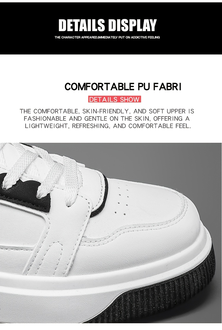 Trendy and Versatile Sports and Leisure Bread Board Shoes for Men | Autumn New Styles for Teenagers, Thick Soled Height Increasing White Shoes, Low Top, Fabric Upper, PVC Sole, Lace Closure, AOPLUS Brand