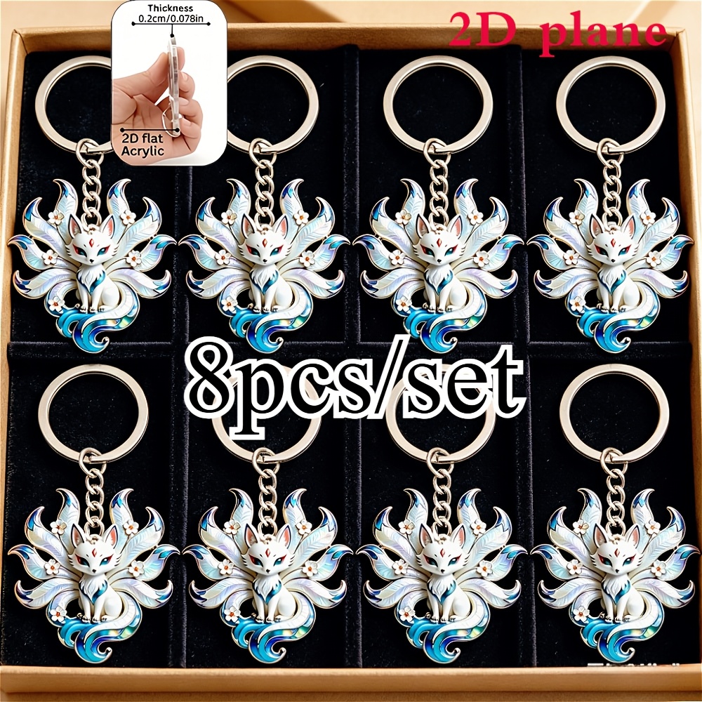 TEMU Ensemble de porte-clés Renard à Queue -Dimensionnel à Huit Pièces, Charme , Cadeau , Porte-Clés Renard , Porte-Clés Couple, Unisexe, Décoration
