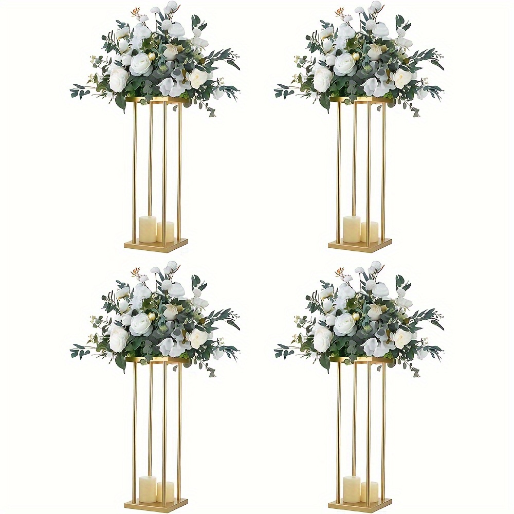 

23.5 Inches Tall Metal Gold Flower Stand Centerpieces Set Of 4, Geometric Flower Vase Flower Rack For Wedding Events Party Home Decoration