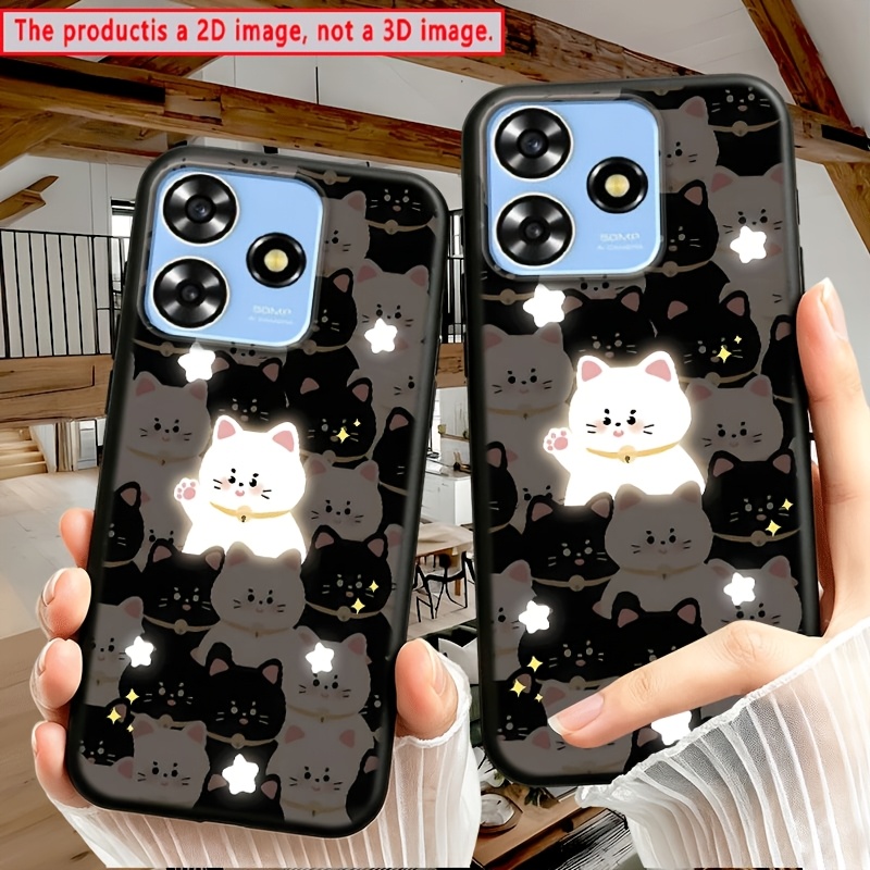 zte   s2e, s2 focus 2,  , a73, v40s   5 /iii, a72s, a53 pro, v30, a31 plus, v40, v50,  53,   neo, a75, a33s,   smart, a72 5g, a51, a52 lite, v40, v41, v50, vita a5용 2d 평면 낙하 방지 휴대폰 케이스, 별 점무늬가 있는 흑백 고양이, 2d 평면