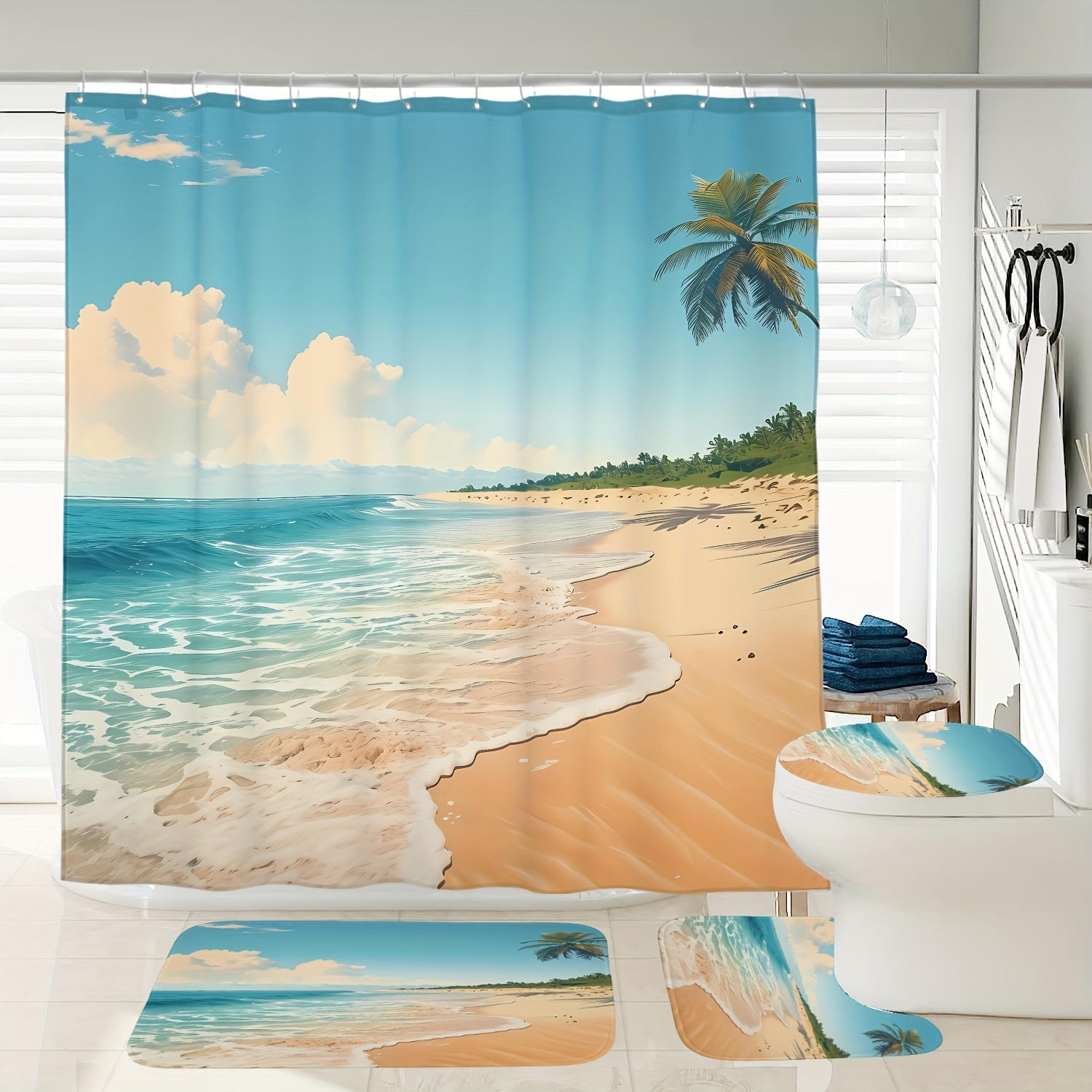 

1/3/4pcs Pattern Printed Shower Curtain And , Shower Curtain 12 , Bathroom Rug, Mat, Lid Pad, Bathroom Decor, Shower Curtain For Bathrooms