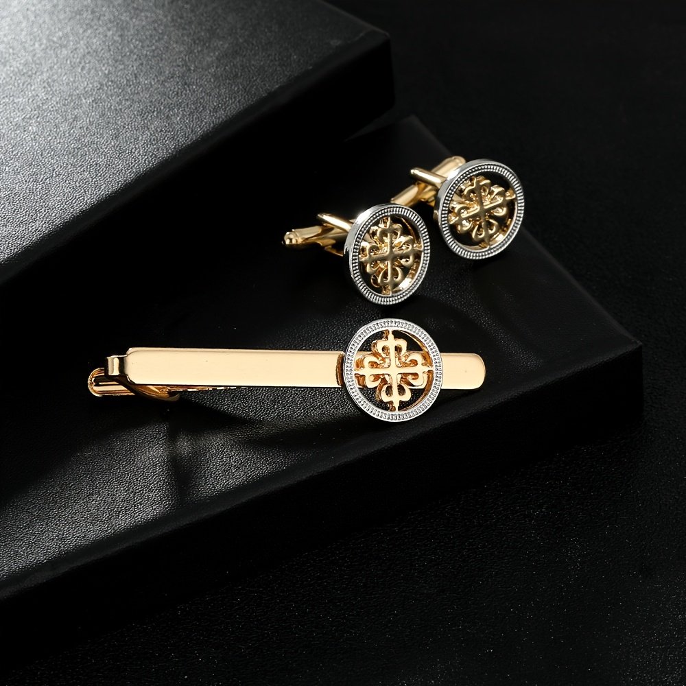 2pcs Round Retro Style Cufflinks and Tie Clip Set