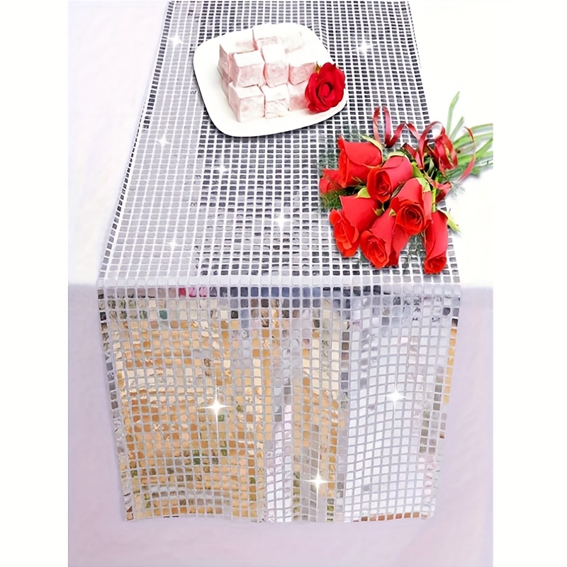1pc glitter disco tablecloth mirrored silver disco party tablecloth shining sequin disco tablecloth 70s 80s theme birthday party single party table decor