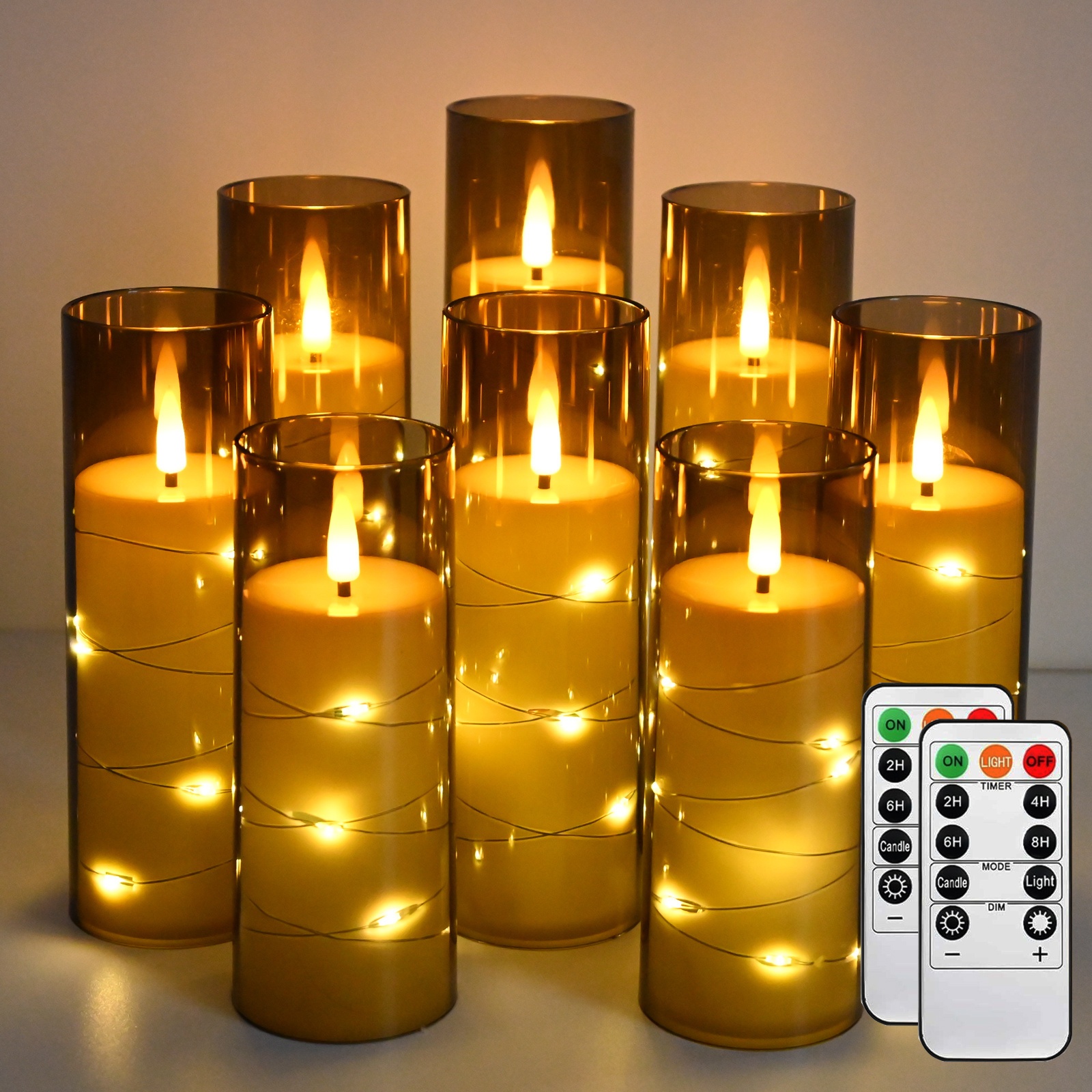 E-shop 8 Stück flackernde realistische flammenlose Kerzen mit eingebetteter Lichterkette im Feen-Stil für Hochzeitsdeko Tisch-Mittelstück,