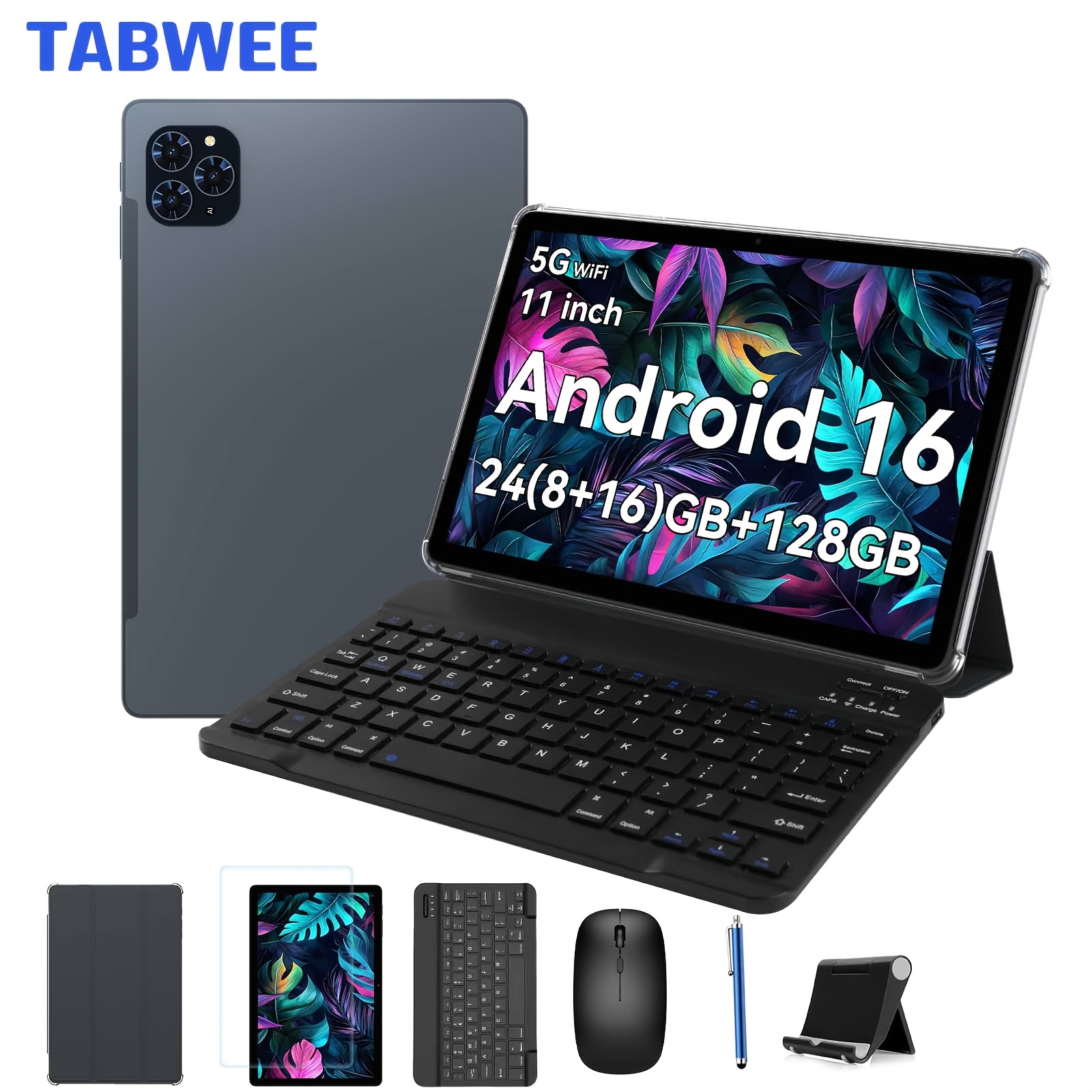 TEMU Tablette TABWEE T90 16 avec - AI, 24 (8+16) Go de RAM + 128 Go de ROM, Core T615, tablette de jeu 11 pouces, écran IPS FHD+ 1920x1200, batterie