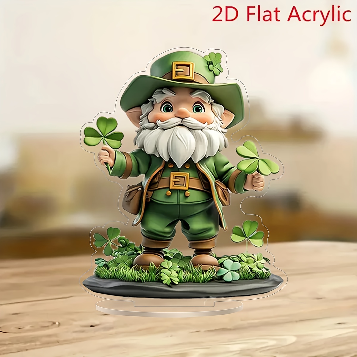 

1pc 's Day Acrylic Tabletop Decor - Art Deco Dwarf With Clover Figurine - No Electricity Required, Featherless, Ideal For Bachelor Party & Gifting