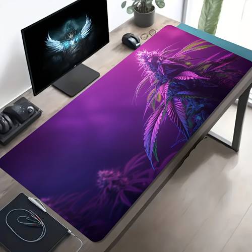 1pc large sized mouse pad with purple botanical art pattern non slip and washable rubber base large sized desk mat office desk accessory computer decor accessory desktop decor stain resistant gaming mouse pad an ideal gift